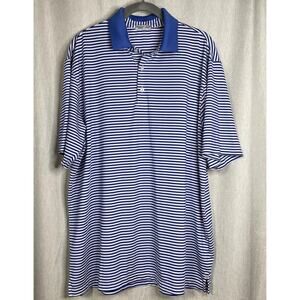 Bermuda Sands Men’s Short Sleeve Polo - Size Large - Blue Striped & Blue Collar